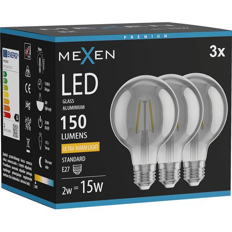 Mexen Vintis 3x Ampoule filament LED E27, G80, 2W, Chaude - 2200K, 150 lm, fumée - L155-E27-0222-70x03 (1/5)