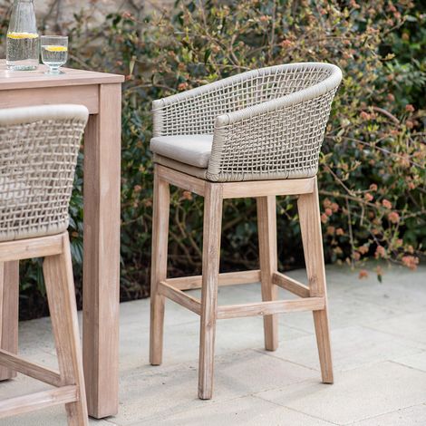 2 x Garden Trading Lynton Wooden Bar Stool Chair Seat Grey Outdoor Indoor (1/2)