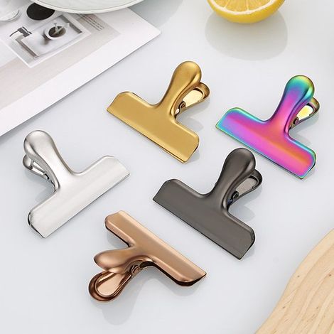 5 fermagli per carta in acciaio inox larghi 5,8 cm, clip robuste per sacchetti alimentari, clip di chiusura, clip per sacchetti di patatine, clip a cerniera (1/4)