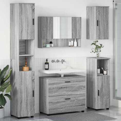 Badezimmermöbel-Set 5 pcs Graues Sonoma Sperrholz und Metall vidaXL (1/5)