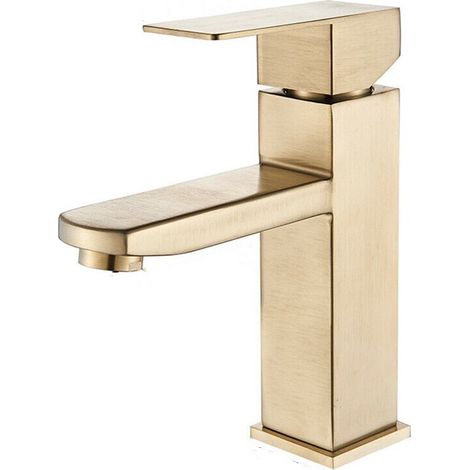 Brushed Gold Basin Faucet (Brushed Gold), Bathroom Sink Faucet, Pipes Included (1/5)