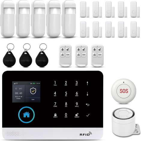 GSM/WiFi Alarme Maison sans Fil avec contrôle APP, Kit 24 pièces: Capteur de Porte/Fenêtre, détecteur de Mouvement, sirène, télécommande (1/5)