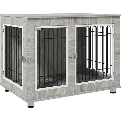 PawHut Indoor Dog Kennel w/ Soft Cushion, Double Door for Large Dogs, 106 x 74 x 81.5cm, Grey (1/5)
