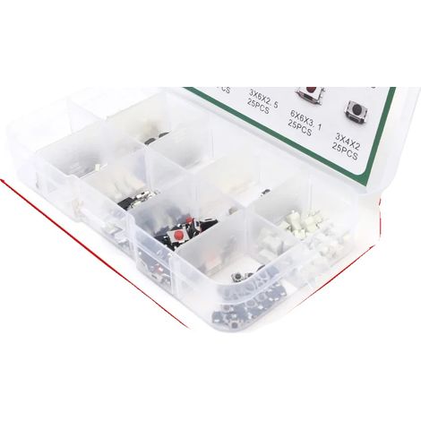 Interruptores táctiles de botón pulsador, varios tamaños, compatibilidad versátil, juego de 250 piezas. (1/2)