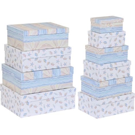 Coffret rangement enfant décor plage multicolore empilable - Pastel multicolore décor plage enfant (1/4)