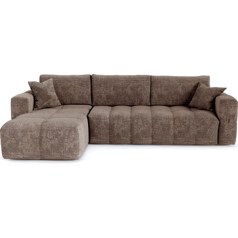 Canapé d'angle gauche convertible express 5 places en velours gaufré taupe VIBE (1/5)
