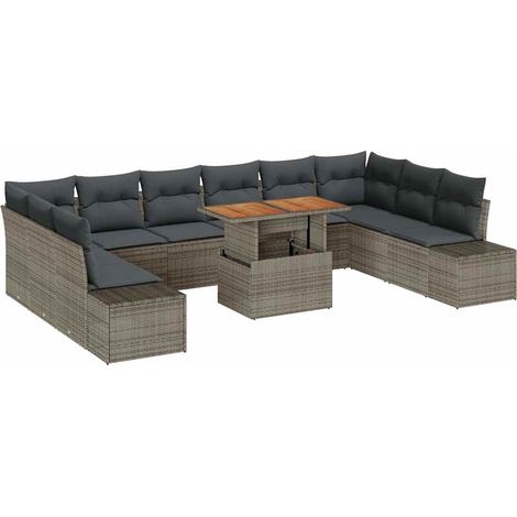 Garden Sofa Set with Storage 11 pcs Grey Poly rattan vidaXL