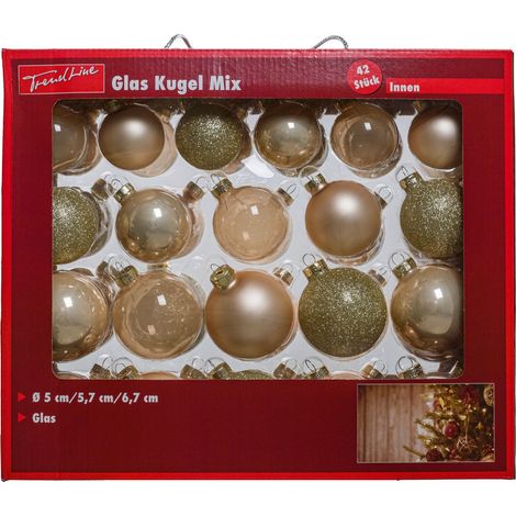TrendLine Weihnachtskugeln aus Glas Ø 5/ 5,7/ 6,7 cm champagner 42 Stück Christbaum- & Feiertagsschmuck (1/3)