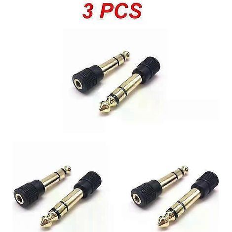 Adaptateur haut-parleur pour microphone, prise mâle 6,35 mm vers connecteur femelle plaqué or 3 pôles 3,5 mm. (1/5)