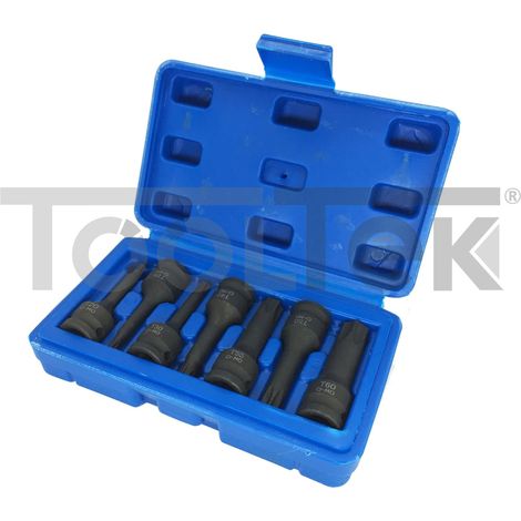 SET CHIAVI 7pz BUSSOLA A IMPATTO TORX 3/8 T20 T60 RINFORZATE 60mm TOOTLEK (1/5)