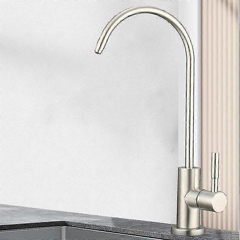 Küchenarmatur mit 1/4"-Direktanschluss für Trinkwasser, mit Filter und Osmose-Reiniger, aus Edelstahl 304, silberfarben.