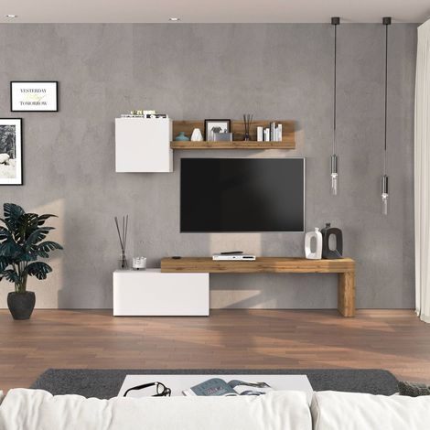 WHOUS Parete attrezzata Chronos set soggiorno bianco lucido e rovere 180/260x40 cm (1/5)
