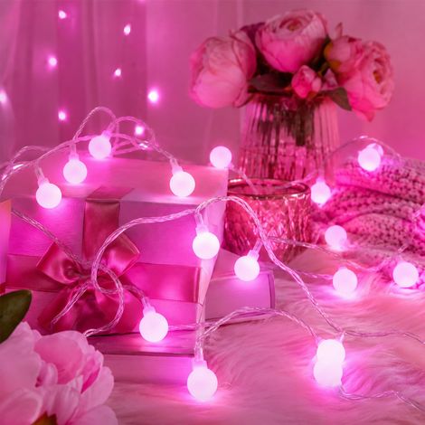 Guirlande lumineuse à boules LED rose 1 virgule 5 m 10 LED piles (1/5)