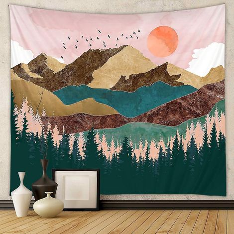 le De Rve Coucher De Soleil Fort Arbre Tapisserie (color, M / 150cm X 130cm), Montagne Tapisserie Psychdlique Murale Nature Paysage Tapisserie Cha (1/5)
