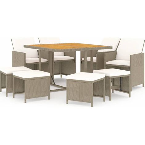 Maison Exclusive - 9-tlg. Garten-Essgruppe mit Kissen Poly Rattan