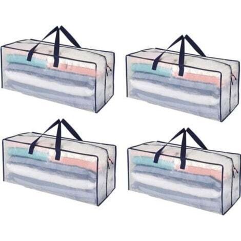 (Transparent, Lot de 4)Lot de 4 Sac Rangement Vêtements grand, Sacs Déménagement Pliable avec Sangles de Sac à Dos et Poignées Solides, Alternatives aux Cartons de Déménagement (1/4)