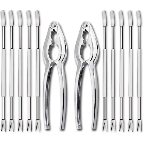 Set outils fruits de mer 2 crackers + 10 fourchettes inox