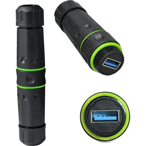 cable de extensión con conector USB-A hembra a hembra M20, resistente al agua IP68, 5 Gbps para ambientes húmedos. (1/5)