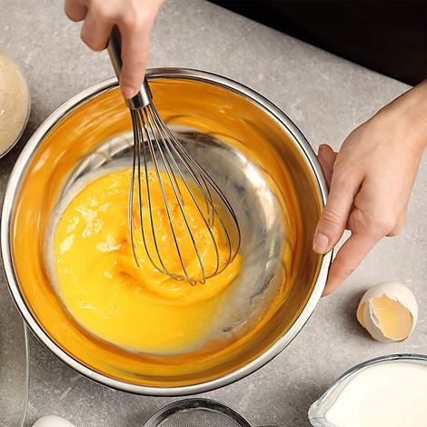 Fouet Ballon - Acier Inoxydable Alimentaire - 8 Fils - Pour Mélanger Pâtes À Crêpes, Œufs, Crème Et Sauces - Lot De 3 (1/5)