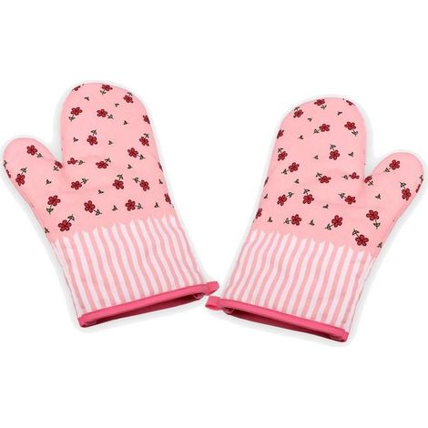 Gants de Four, Gants de Cuisine, Gant Barbecue, Résistant à Chaleur, Coton Doublure, pour Barbecue Boulangerie Micro, Barbecue, Cuisine, grillade, 1 Paire (Fleur Rose) (1/4)