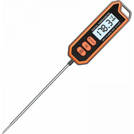 Thermomètres Cuisine Etanche, Fonction de Verrouillage Thermomètre Cuison des Culinaire avec Sonde 14.2 cm, Écran LCD, Haute Précision pour Cuisson, Viande, Sucre, BBQ, Steak, Huile, Lait (1/5)