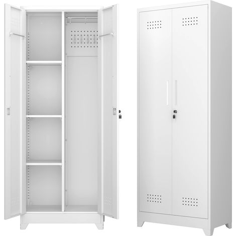 Armario de almacenamiento metálico blanco con cierre 165 x 60 x 40 cm HOMVRA (1/5)