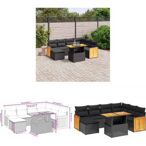 8-tlg. Garten-Sofagarnitur mit Kissen Schwarz Poly Rattan - Gartenmöbel Set - PE-Rattan Möbel - Outdoor Lounge - Gartenlounge - Terrassenmöbel - Home & Living (1/3)