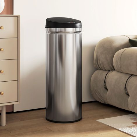 Poubelle à capteur 50 litres fermeture douce,modèle acier inoxydable sans contact hygiénique pour cuisine et bureaux couleur argentée.