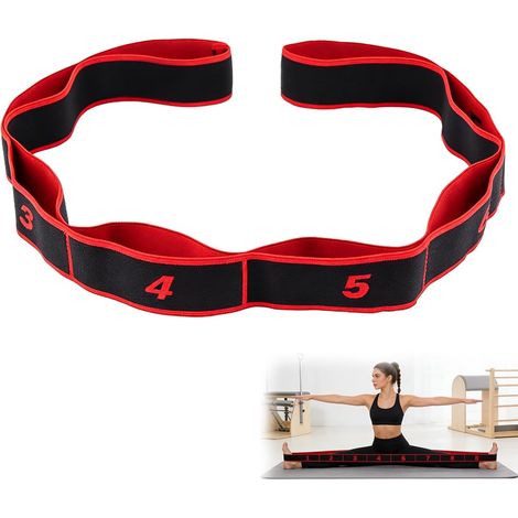 Widerstandsband für Fitnessübungen – 1 Stück – Verstärktes Latexgewebe – 8 Widerstandsstufen – Yoga, Pilates, Rehabilitation – 90 x 4 cm, Rot (1/5)