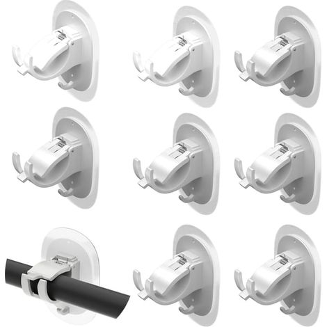Lot de 8 supports de tringle à rideau auto-adhésifs universels, sans perçage – Blanc (1/5)