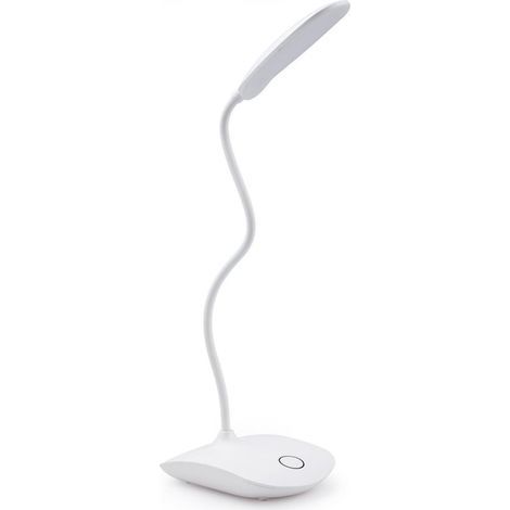 LED-Schreibtischlampe mit flexiblem Schwanenhals, 3 Helligkeitsstufen, Batteriebetrieb, Touch-Bedienung, Augenschutz, 5 W, Nachttischlampe für Studentenwohnheim, Büro, Schlafzimmer, Weiß (1/5)