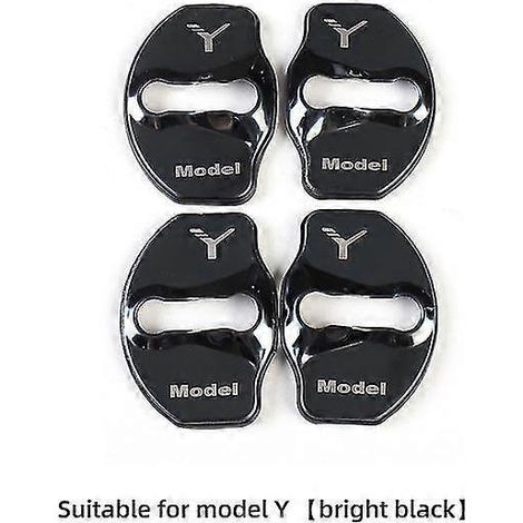 Cache-serrure de porte Luckeasy en acier inoxydable pour Tesla Model Y 2020-2023, bordure en caoutchouc, accessoire auto pour modification intérieure Protection de serrure de porte - Noir brillant (1/5)