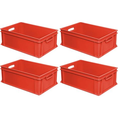 BRB 4 récipients Euro bac de rétention plastique avec 2 poignées, 600 x 400 x 220 mm, 43 l, rouge