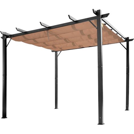 Cenador Tipo Pérgola Con Techo De Tela Ajustable, 3 X 4 M, Marquesina Para Terraza, Marquesina De Aluminio Para Protección Solar, Terraza, Jardín, Gris + Marrón