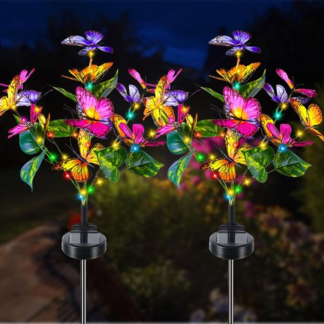 Solar-Gartenleuchte, 2 Stück, Blumen-Schmetterling, Outdoor-Solarlampe, 2 Modi, wasserdicht, Landschaftslampe, Beleuchtung für Wege, Licht, Gartendekoration, Terrasse, Hochzeit, Weihnachten, Rasen, Te (1/5)