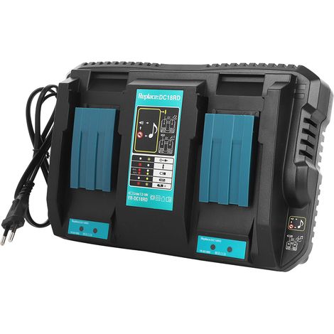Chargeur double pour batteries avec interface USB DC18RD, compatible avec les modèles Makita BL1830 et BL1430 (prise 14,4-18 V, 110-230 V).