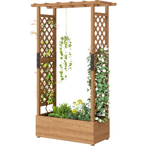 Carré Potager avec Treillis et Toit, Bac à Fleurs en Bois pour Fruits, Légumes et Herbes Aromatiques, 110 x 44 x 181 cm (1/5)