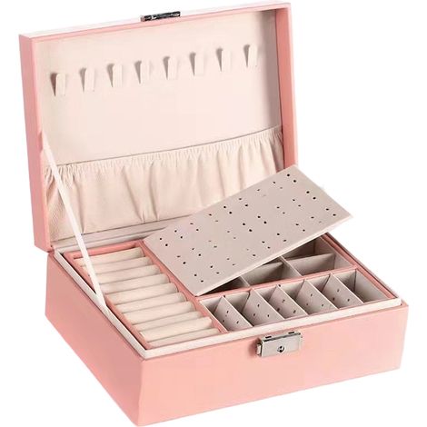 Boîte à bijoux en bois à double compartiment avec serrure - Rangement pour boucles d'oreilles, accessoires, bijoux de main,coffret