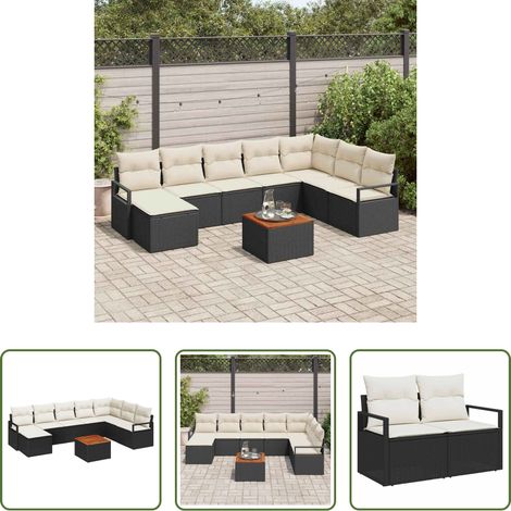 Gartentisch - Gartensofa-set mit Kissen 9 pcs Schwarz Poly-Rattan (1/5)