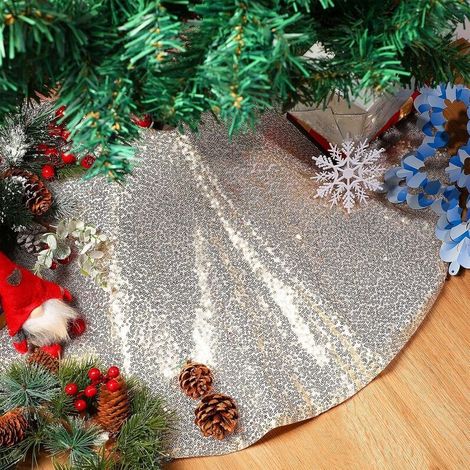Jupe de Sapin de Noël 31,5 Pouces Jupe Arbre à Paillettes Dorées Champagne Jupe Arbre Ronde Pailletée Robe d'arbre de Noël pour Arbre de Noël Décoration de Fête de Vacances de Noël (1/5)