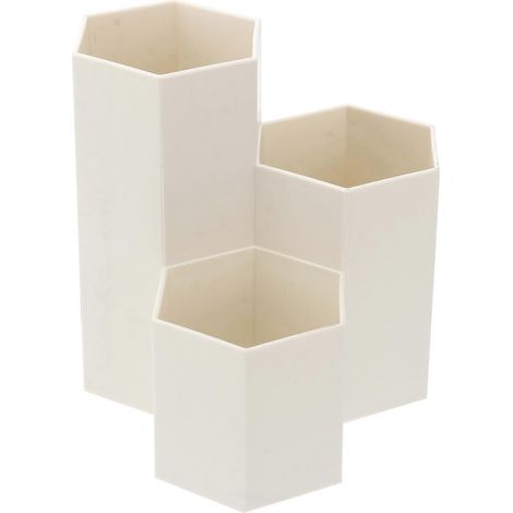 Boîte de rangement hexagonale créative pour stylos, en plastique, pour bureau, fournitures scolaires (couleur crème)-Beige