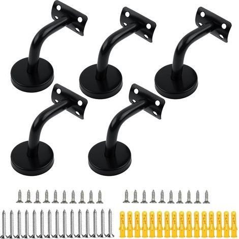 Support de Main Courante,5PCS Acier Inoxydable Supports de Rampe Main Courante Supports Muraux,Utilisé pour le Support d'escalier de Main Courante d'escalier (Noir) (1/5)