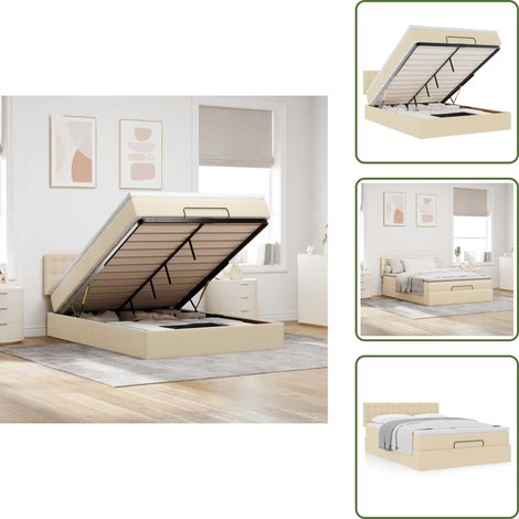 Cama con cabecero - vidaXL Cama otomana con colchón de tela color crema 140x200 cm - Colchón ensacado