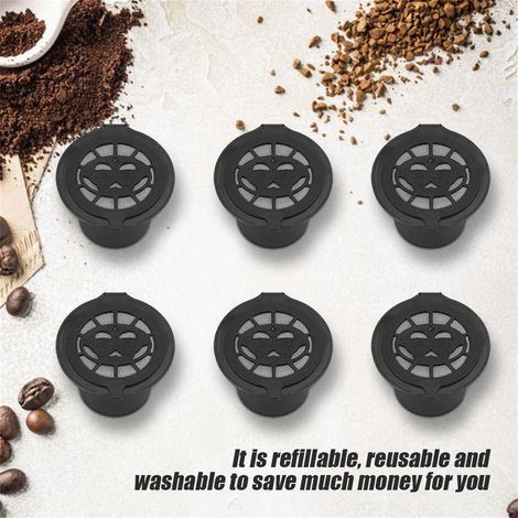6 wiederverwendbare Kaffeefilter aus Edelstahl und Kunststoff, Ersatzkörbe für Kapseln, nachfüllbare Pads, espressokompatibel, 6er-Packung. (1/5)