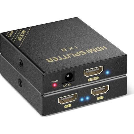 Splitter HDMI 1 entrée 2 Sorties 4K 60Hz – Bypass HDCP 2.3, HDR, Dolby/DTS 5.1/7.1 – Compatible avec Firestick, PS3/PS5, Elgato HD60s/x/Pro, Apple TV 4K, Retrotink, Roku Stick (1/5)
