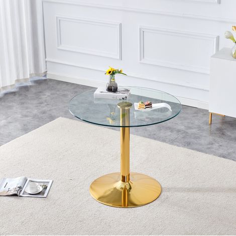 Tavolo rotondo in vetro temperato e metallo oro trasparente 85x76 cm (1/5)