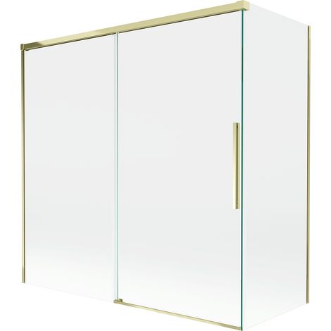 Mexen Rox paravento per vasca da bagno a 2 ante scorrevoli 160 + 75 x 150 cm, trasparente, dorato - 8C9-160-075-50-00