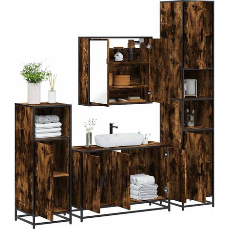 vidaXL Ensemble meubles salle de bain 4 pcs chêne fumé bois ingénierie (1/5)