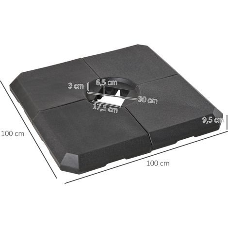 Peso per ombrellone Outsunny, supporto per ombrellone in 4 pezzi, riempibile con 80 kg di acqua o 120 kg di sabbia, in HDPE, nero, 100 x 100 x 9,5 cm