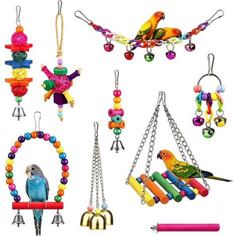 Solidchoice - Ensemble de 9 oiseaux jouets et accessoires pour petits oiseaux (couleurs) (1/5)